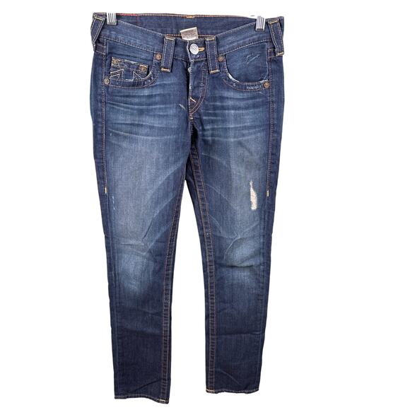 True Religion Denim Jeans Women Size 24 Distressed Button Fly Pants - Picture 1 of 12